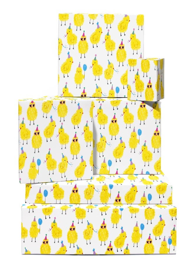 CENTRAL 23 White Wrapping Paper - 6 Sheets Of Gift Wrap - Farm Animal - Chicks - Balloon Party Hat - Kids Wrapping Paper For Boys And Girls - Comes With Stickers - Image 1